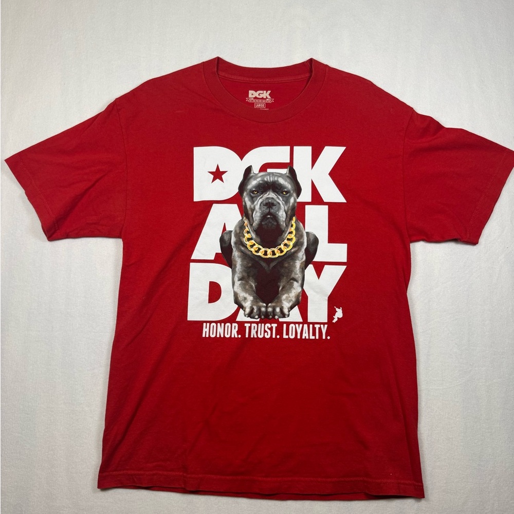 DGK Red Graphic Dog Tee with Gold Chain Print